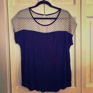 Super Cute Bow Back Sheer Polka Dot and Black Top